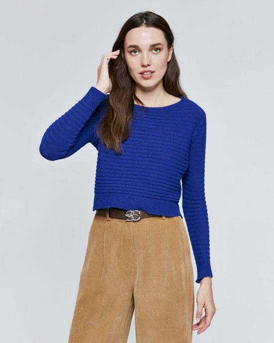 Cropped knit blouse striped texture