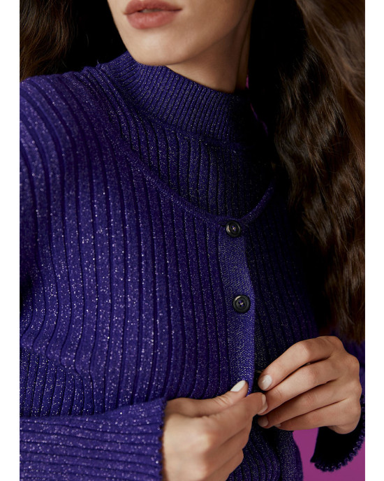 Button knitted lurex cardigan