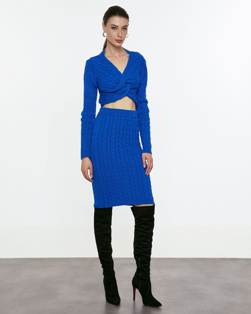 Cable-knit midi skirt