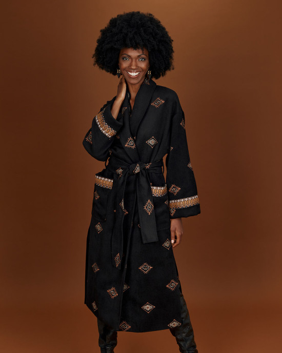 Long coat with aztec embroidery