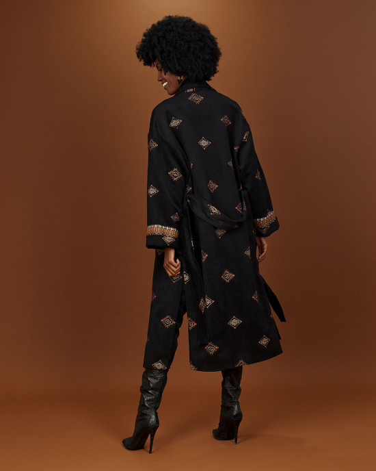Long coat with aztec embroidery