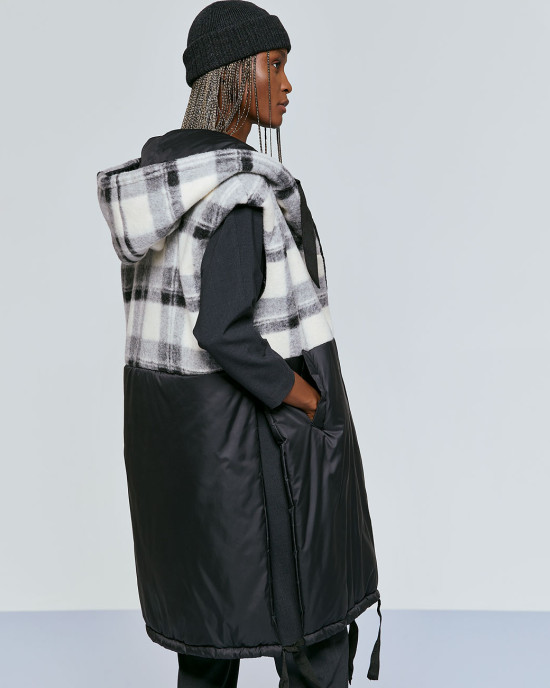 Puff jacket checked upper part