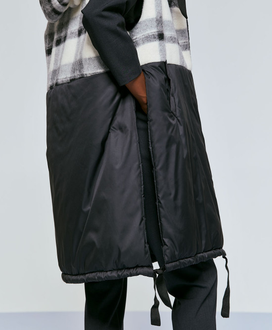 Puff jacket checked upper part